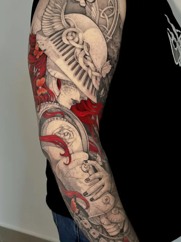 color illustrative tattoo auf full sleeve #99578 | Tätowierer Надежда Нестреляева