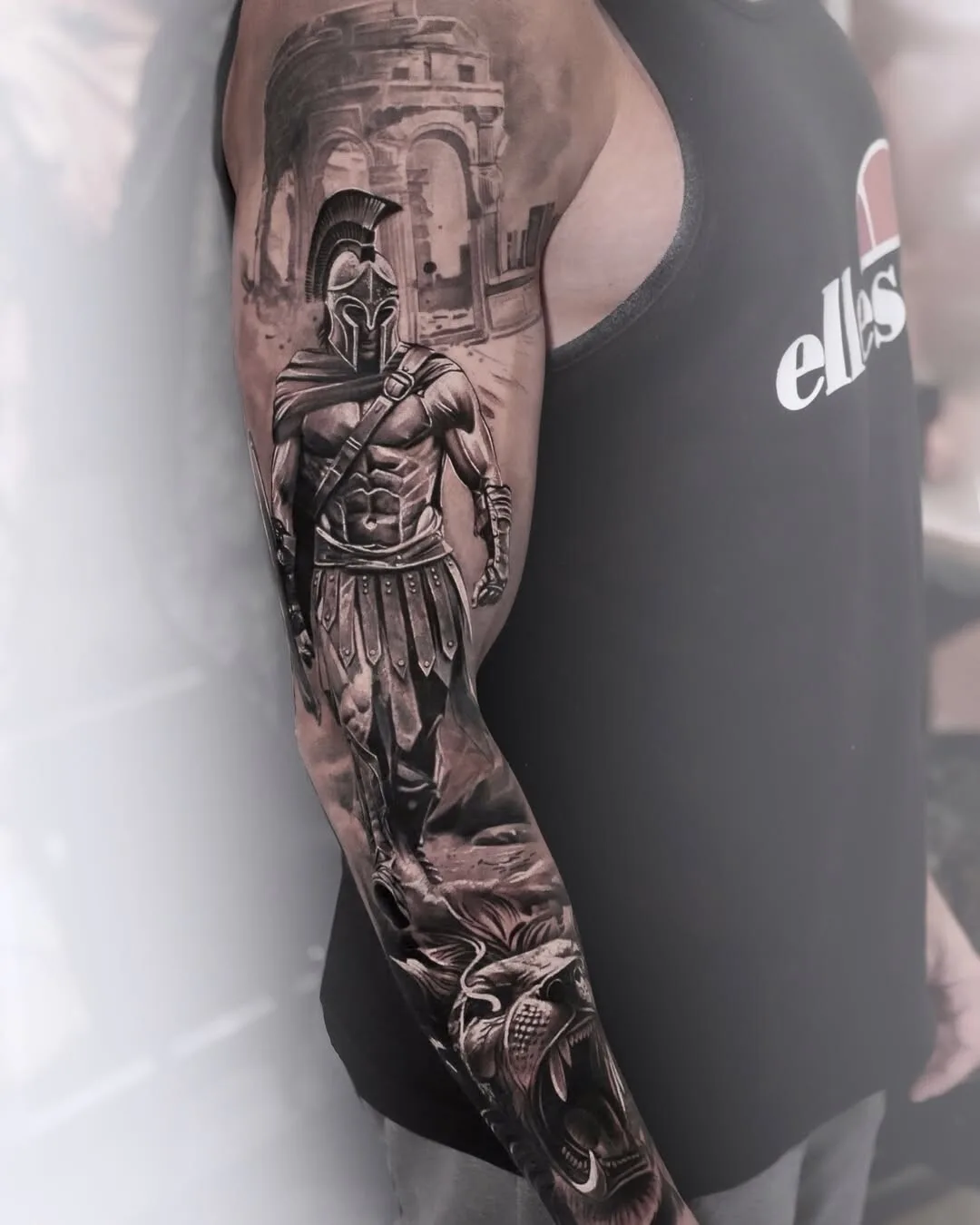 Spartacus black and gray realism tattoo