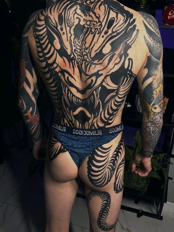 male black blackwork Tatuaggio su back #96336 | Tatuatore Сергей Карпенко
