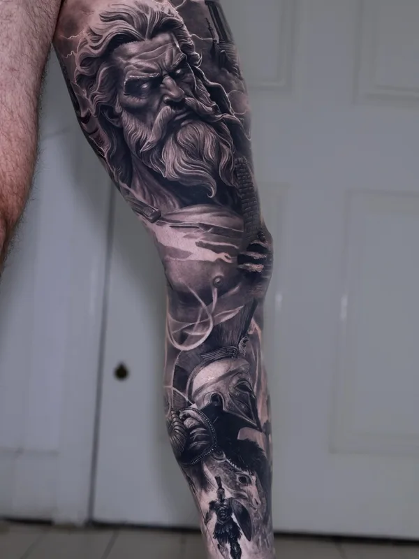 black and grey realism татуировка на full leg #96470 | Тату мастер Andy  Ramos