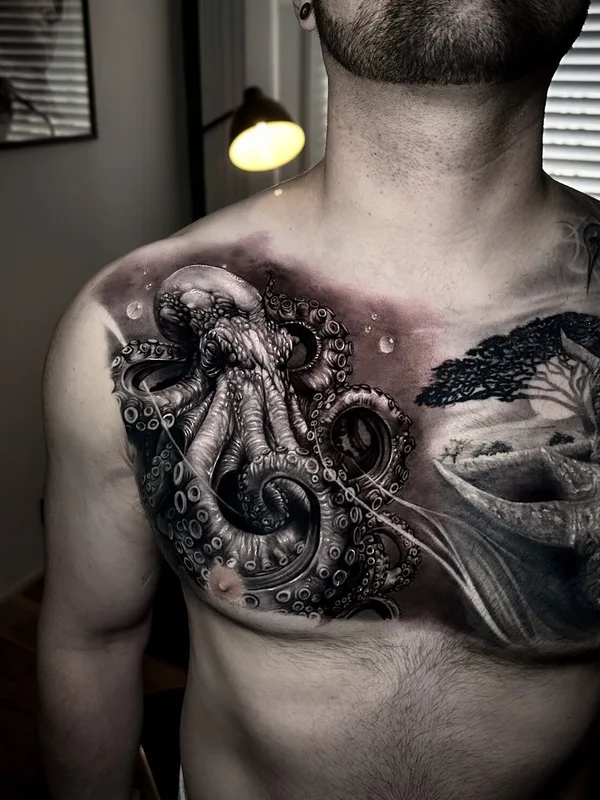 male black and grey realism татуировка на chest #96473 | Тату мастер Andy  Ramos