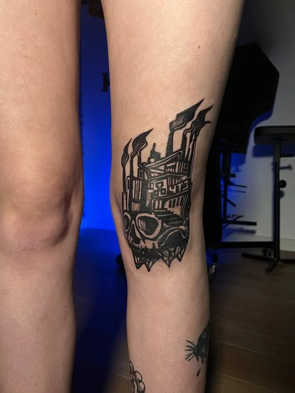 black blackwork 纹身 在 knee #96511 | 纹身师 Андрей Лапшин