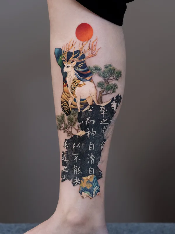 color japanese tatuaje en calf #96688 | Tatuador Nako