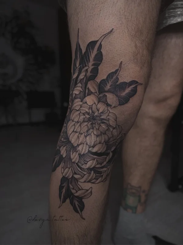 male black graphic Tatuaggio su leg #96876 | Tatuatore Дарья Салманова