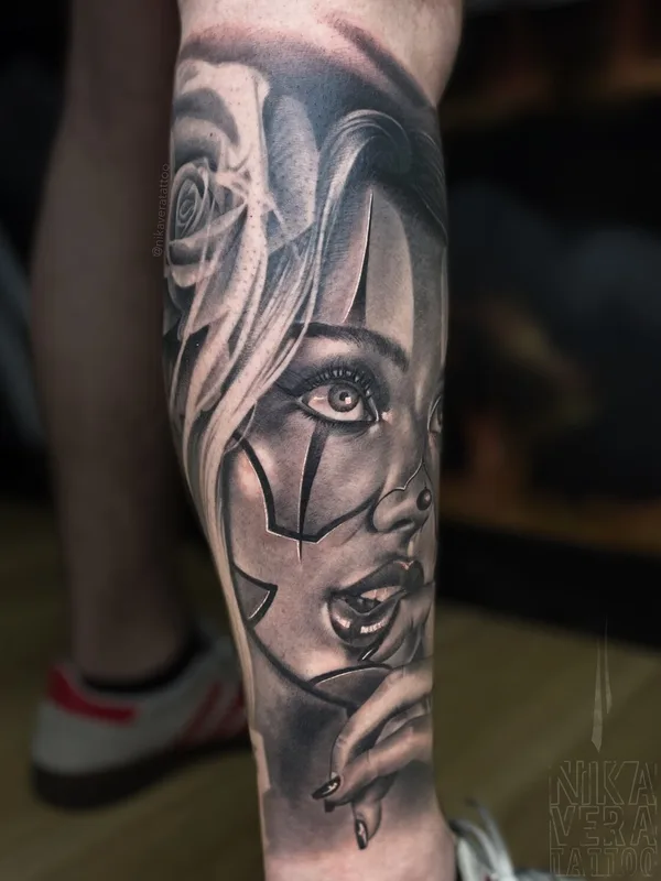 male blackandgrey realism tatuaje en shin #97025 | Tatuador Nikaveratattoo