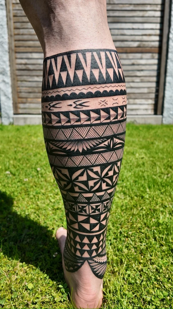 Tribal Geometric, Patterns tattoo on Calf