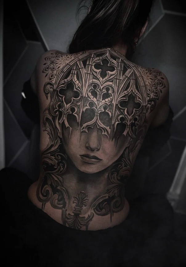 Gothic Face, Ornamental tattoo на Спина (полная)