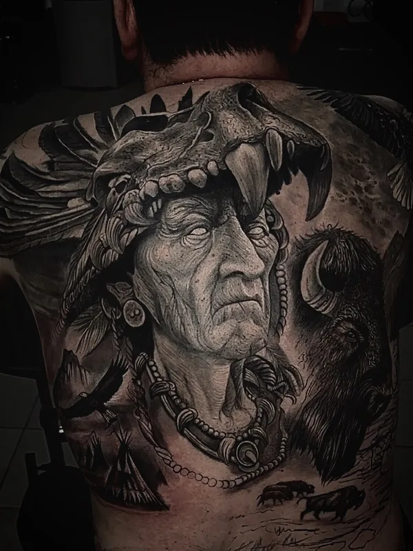 black and grey realism Tatuaggio su full back #97334 | Tatuatore Давид Степанян