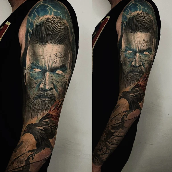 Реализм Portrait, Raven tattoo на Полный рукав