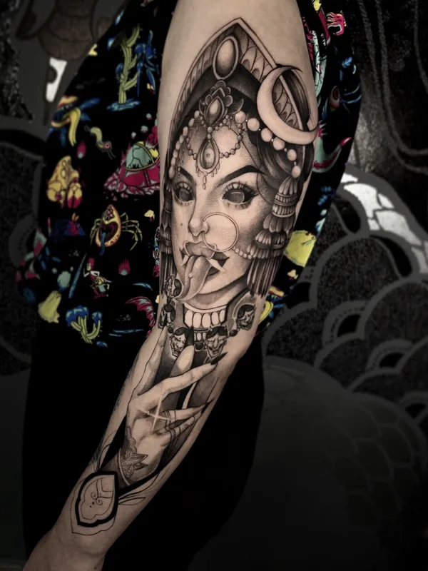 black and grey black and grey tatouage sur full sleeve #97402 | Artiste tatoueur Амина Гасай