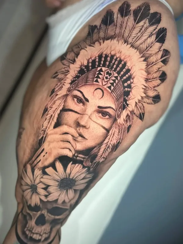 female black realism tattoo auf leg #97558 | Tätowierer Javier Camargo