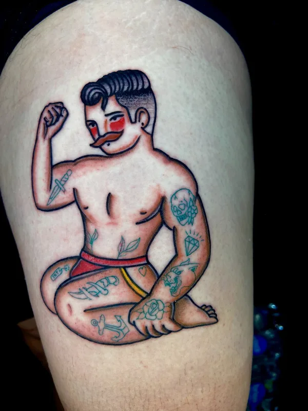 male color neo-traditional 타투 부위 thigh #98050 | 타투이스트 Omar Alvarez