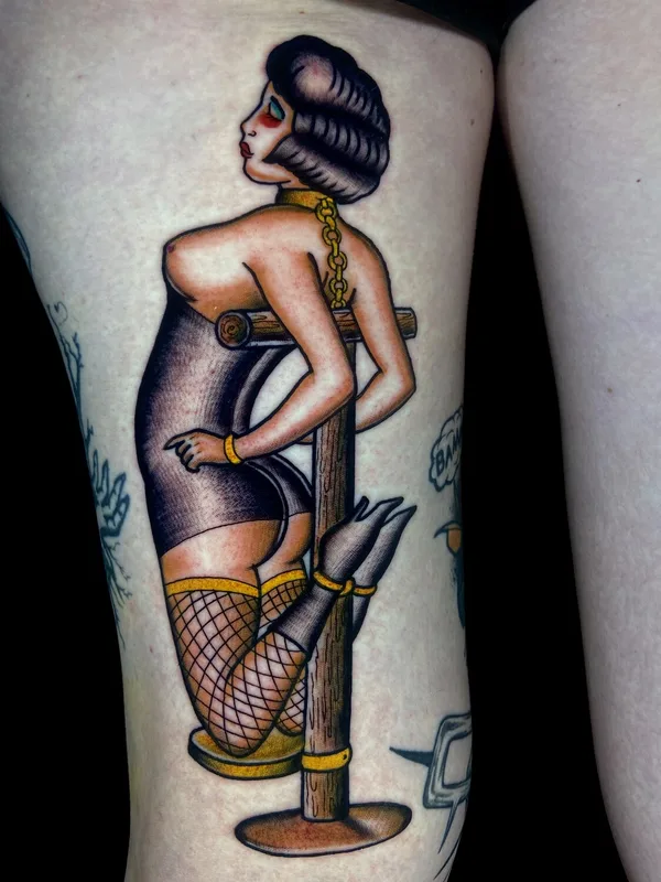 female color neo-traditional 타투 부위 thigh #98051 | 타투이스트 Omar Alvarez