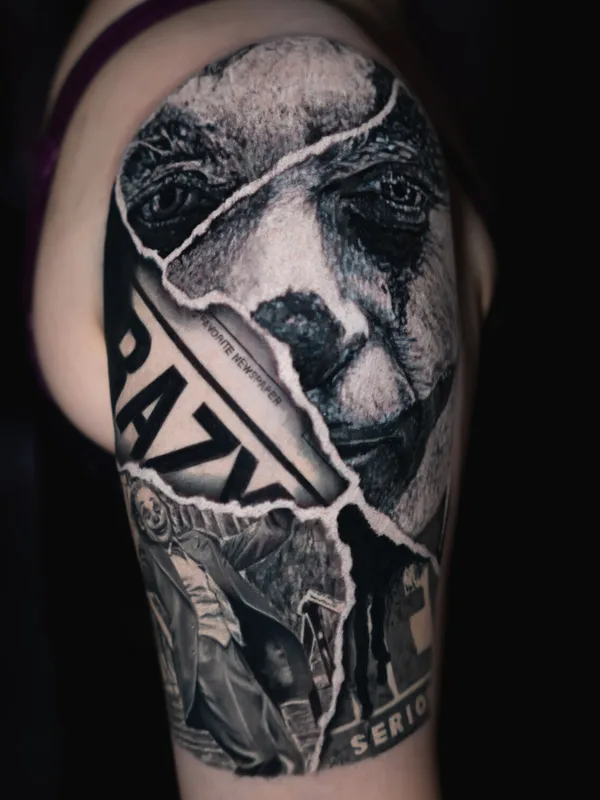 black and grey black and grey tattoo auf shoulder #97994 | Tätowierer LUVRIN 