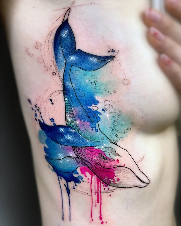 Watercolor Whale, Water tattoo on Side