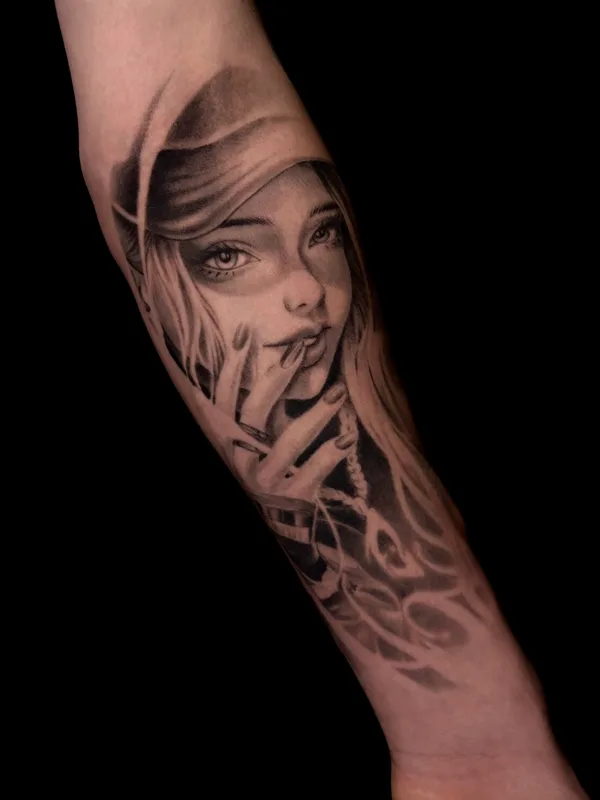female black and grey realism 타투 부위 forearm #98954 | 타투이스트 Анита Симка