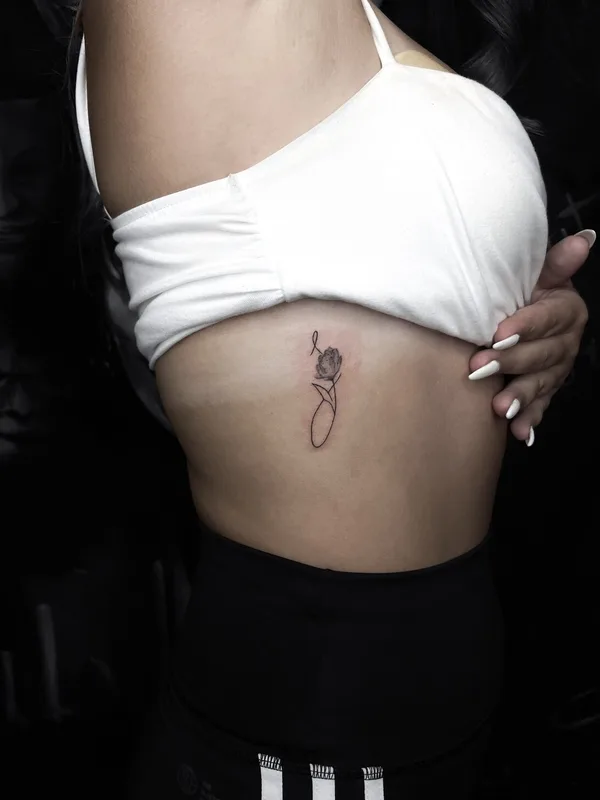 female black fineline tattoo on ribcage #99312 | Tattoo Artist Elena Voya