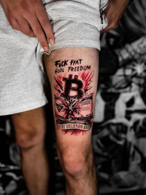 male color trashpolka tattoo on leg #99333 | Tattoo Artist Elena Voya