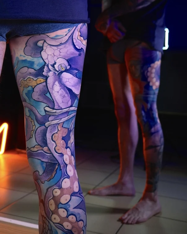 Акварель Octopus, Sea tattoo на Thigh