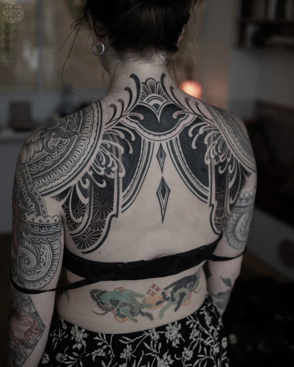 Blackwork Geometric, Mandala tattoo on Full Back