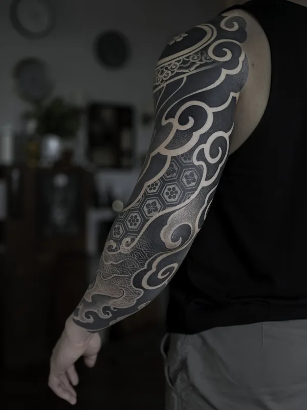 male black japanese tattoo on full sleeve #99533 | Tattoo Artist Jihoon