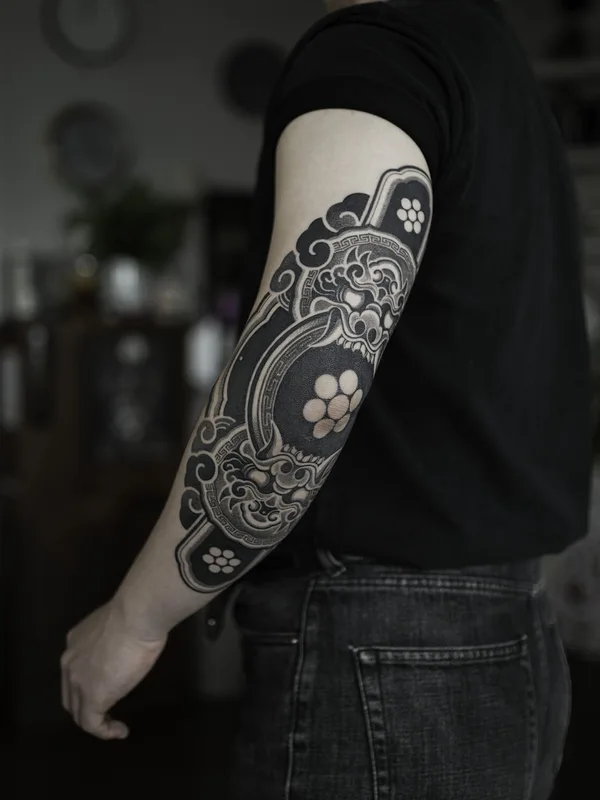 black and grey blackwork tattoo on forearm #99534 | Tattoo Artist Jihoon
