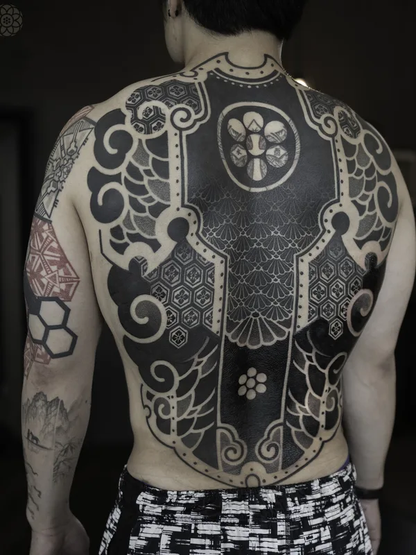 male black blackwork tattoo on full back #99541 | Tattoo Artist Jihoon