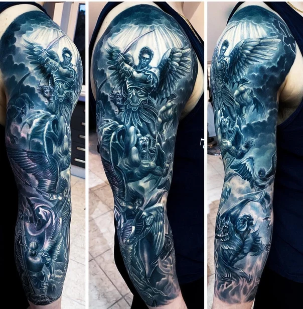 Realism Angel, Demon tattoo on Full Sleeve