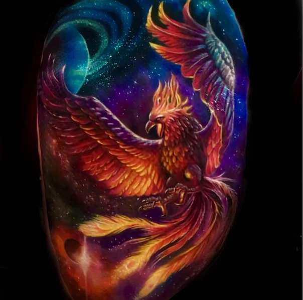 Realism Phoenix, Space tattoo on Shoulder