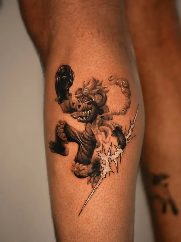 black and grey black and grey tattoo on calf #99590 | Tattoo Artist YUJHI