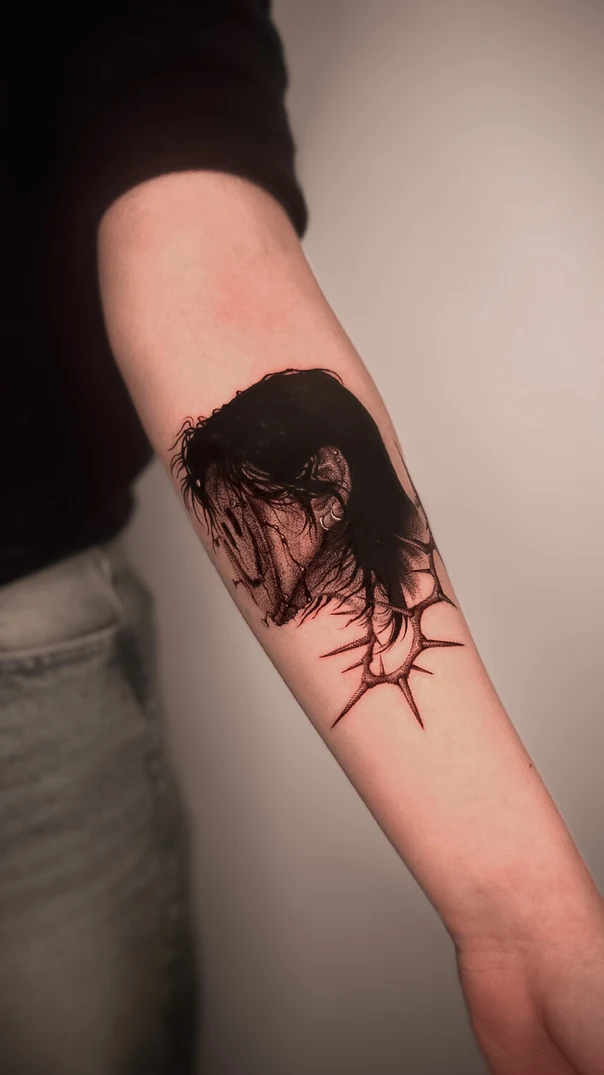 Blackwork Portrait, Thorn tattoo on Forearm