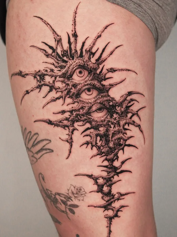 black blackwork tattoo on thigh #99589 | Tattoo Artist YUJHI