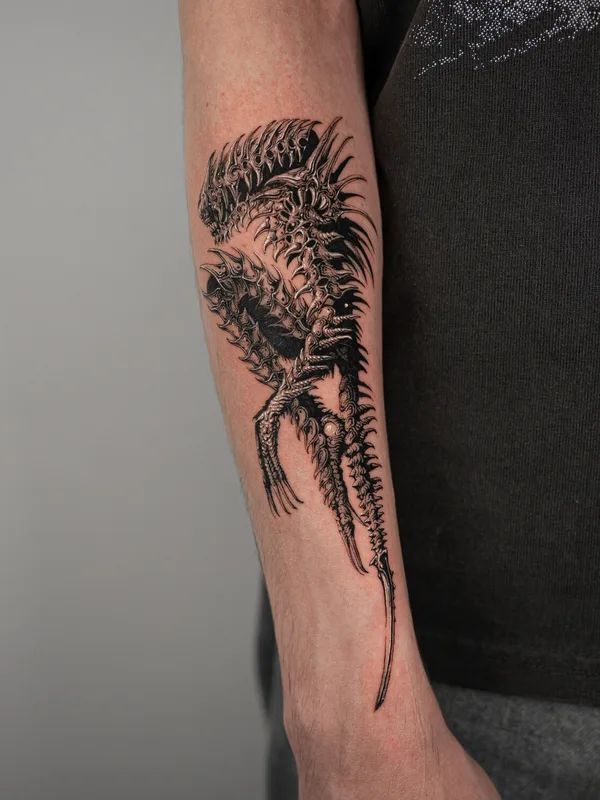 black biomechanical tattoo on forearm #99594 | Tattoo Artist YUJHI