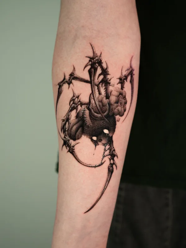 black and grey blackwork tattoo on forearm #99595 | Tattoo Artist YUJHI