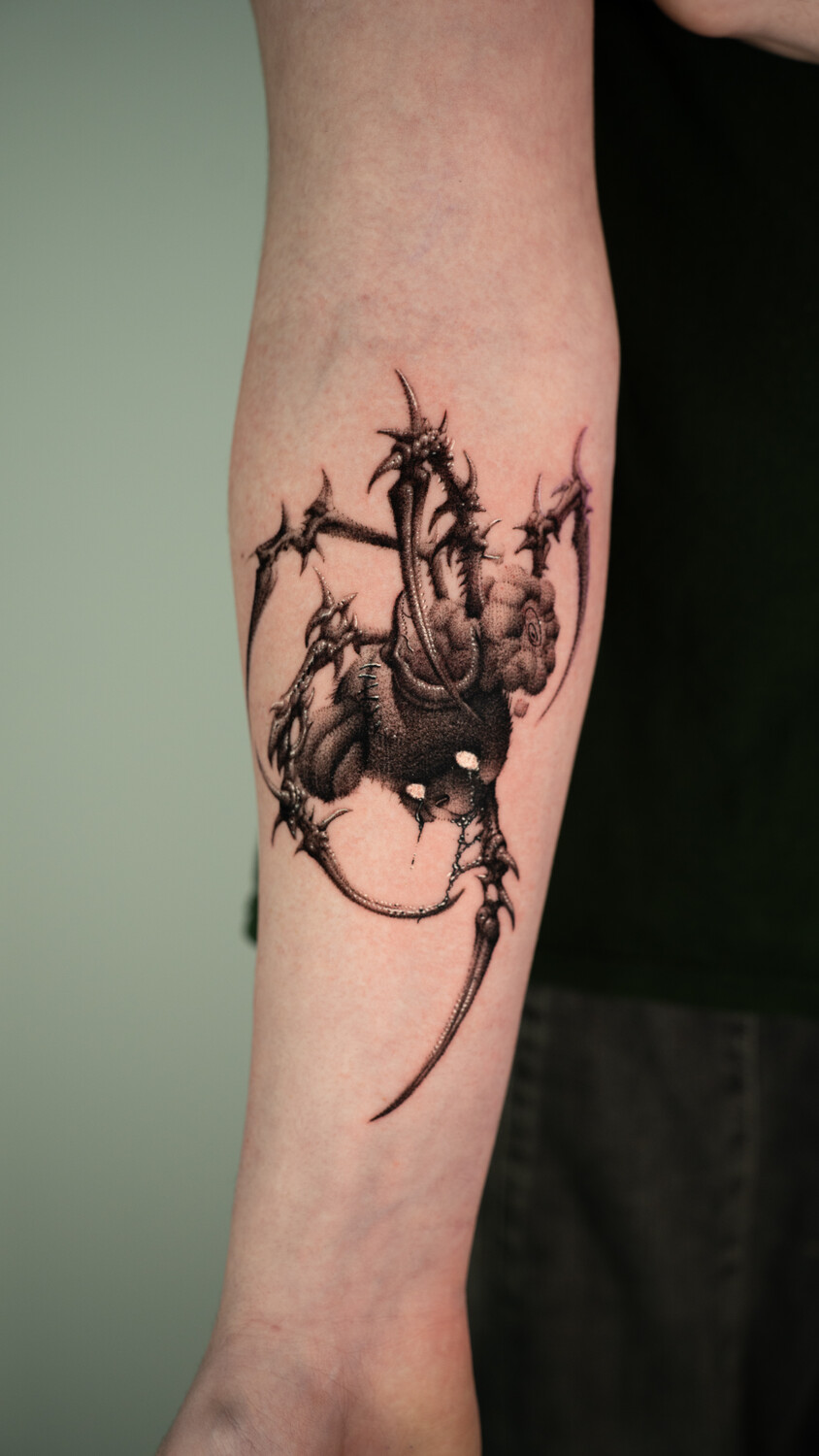 Blackwork Spider, Creature tattoo on Forearm