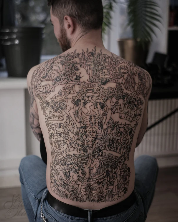 Блэкворк Figures, Demons tattoo на Спина (полная)