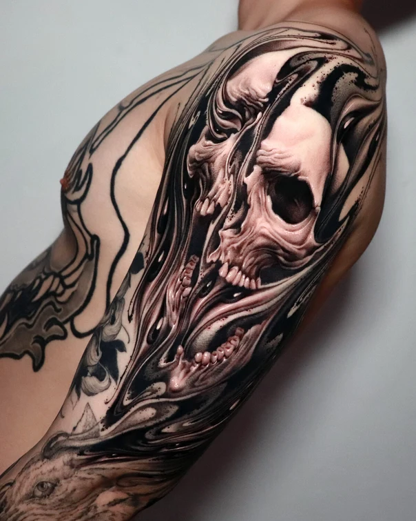 Realism Skull, Abstract tattoo on Full Sleeve