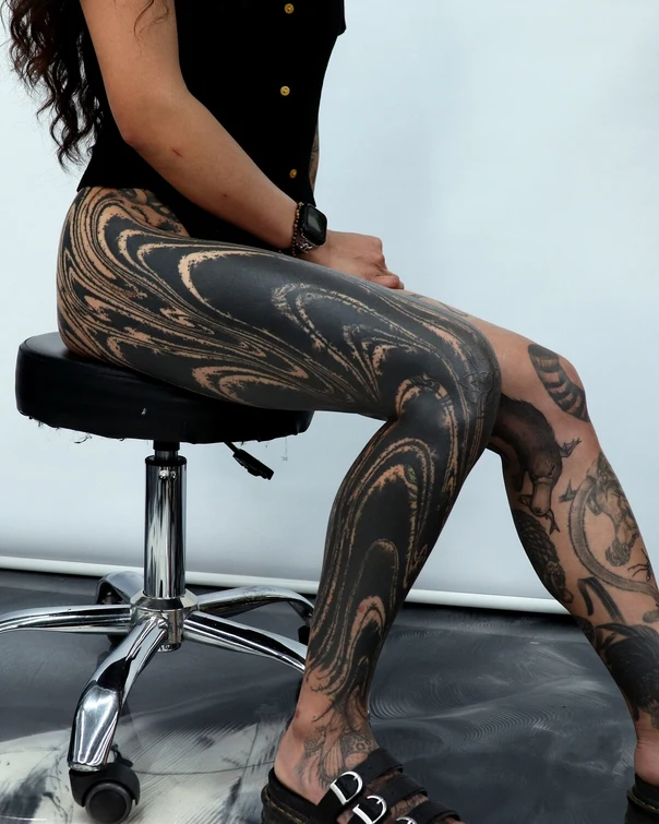 Blackout tattoo on Full Leg