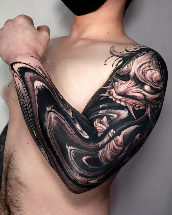 Blackwork Abstract, Demon tattoo on Full Sleeve