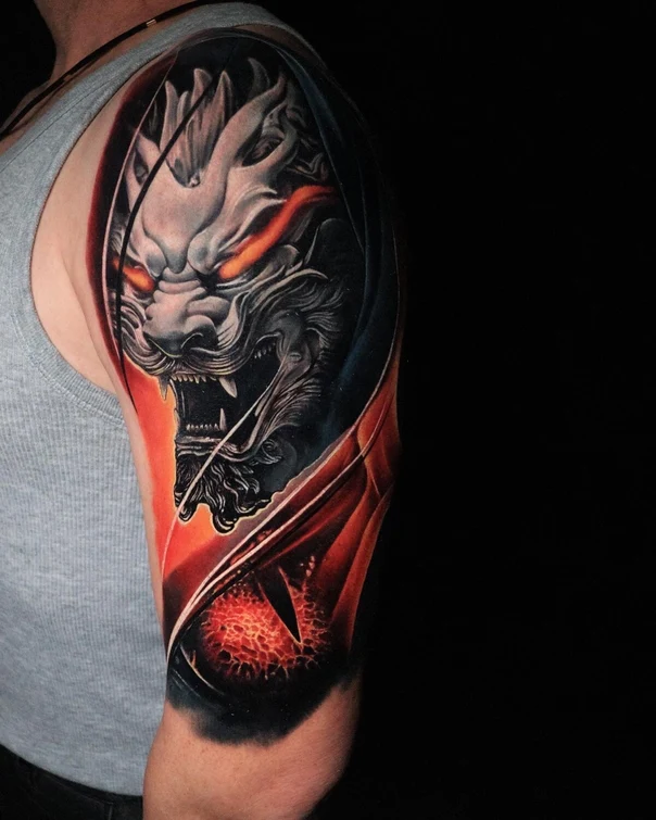 Японская Dragon, Eye tattoo на Полный рукав