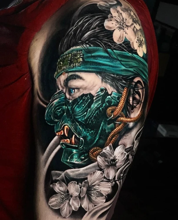 Японская Samurai, Mask tattoo на Дельта