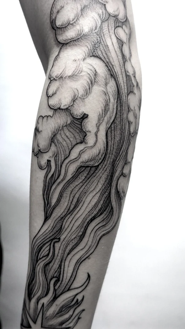 Лайнворк Wave, Cloud tattoo на Предплечье