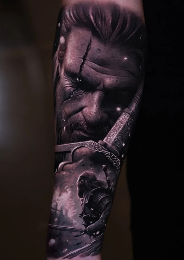 Realism Portrait, Warrior tattoo on Forearm