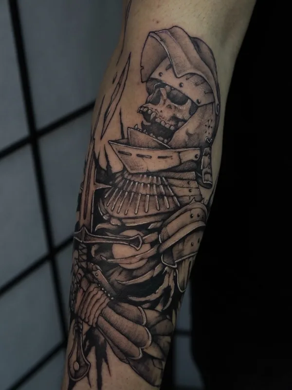 male black blackwork 纹身 在 forearm #100202 | 纹身师 Arturs Garoza