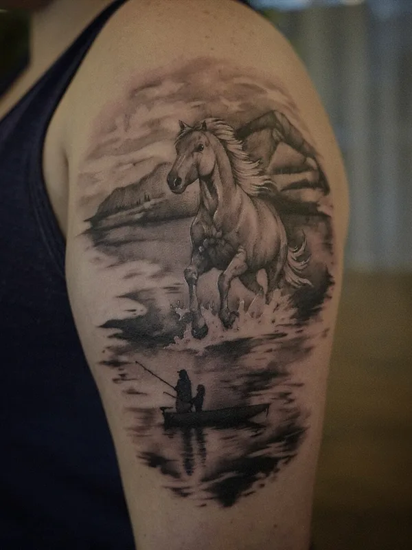 female blackandgrey realism 纹身 在 shoulder #100208 | 纹身师 Arturs Garoza