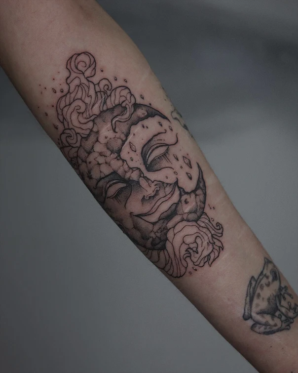 Linework Face, Flower tattoo on Forearm