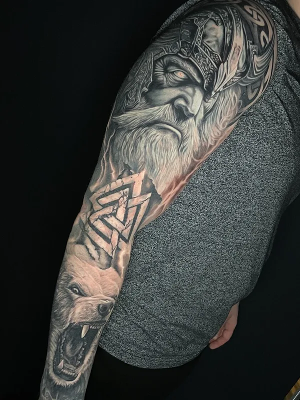 black and grey realism Tatuagem em full sleeve #101109 | Tatuador Артем Волошин