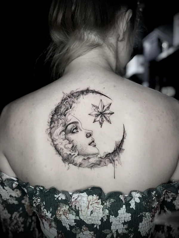 female blackandgrey surrealism татуировка на back #101126 | Тату мастер Mariya Rodchin