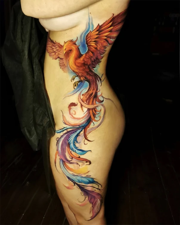 Акварель Phoenix, Feathers tattoo на Side