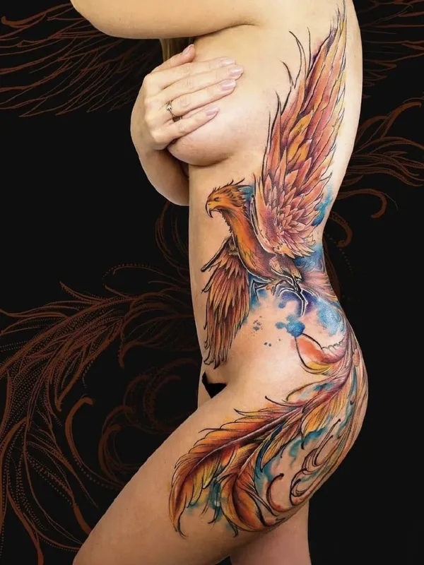 female color watercolor tattoo on side #101464 | Tattoo Artist Егор Хлуднев